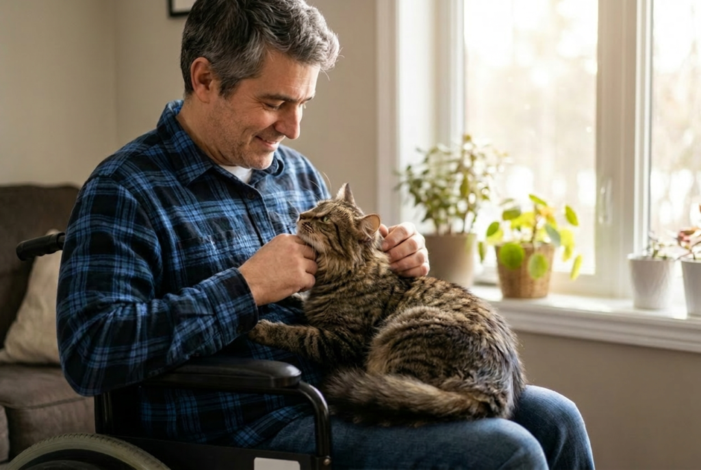 Man with his emotional support cat